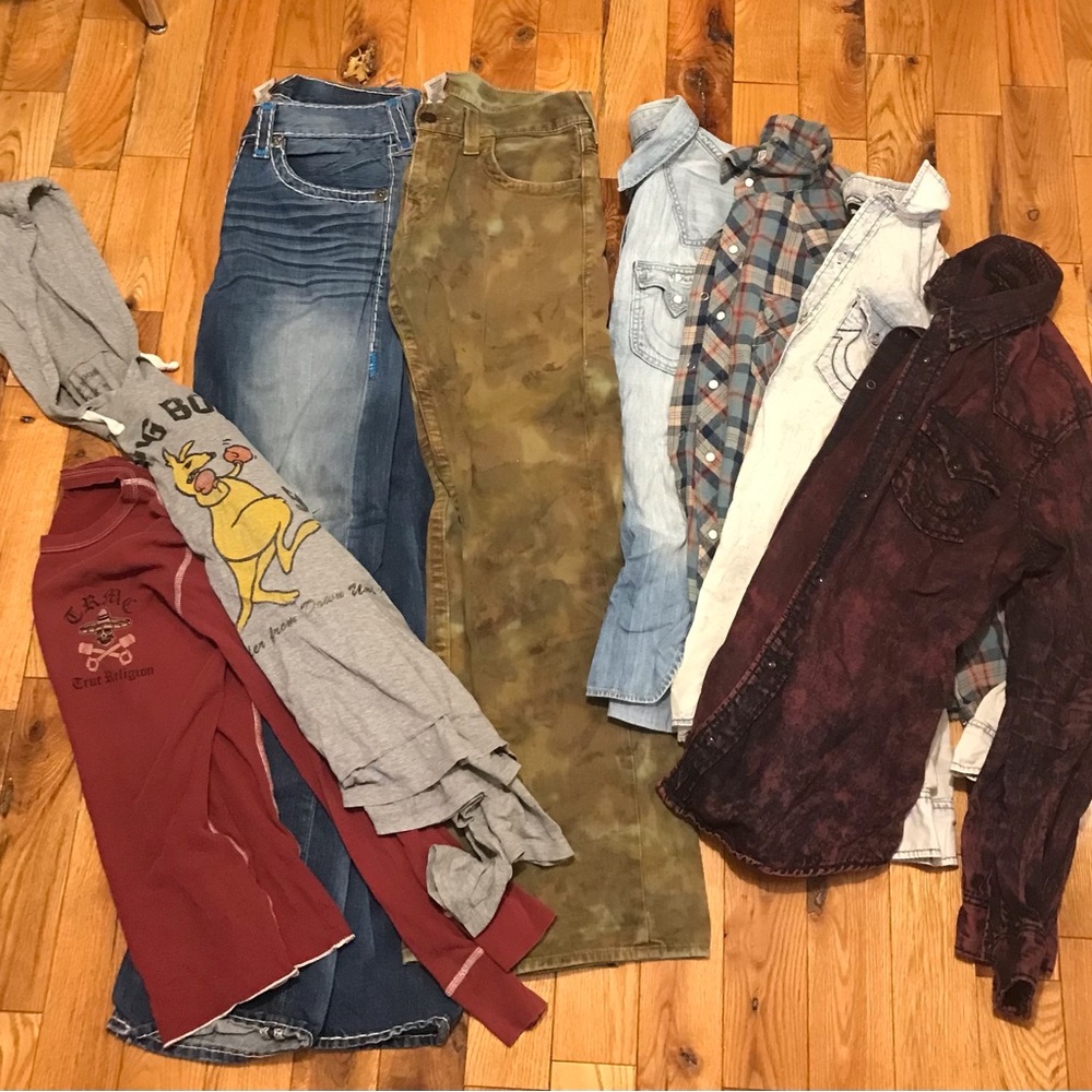 True Religion Bundle - Two Pants Four button ups, long sleeve shirt and hoodie